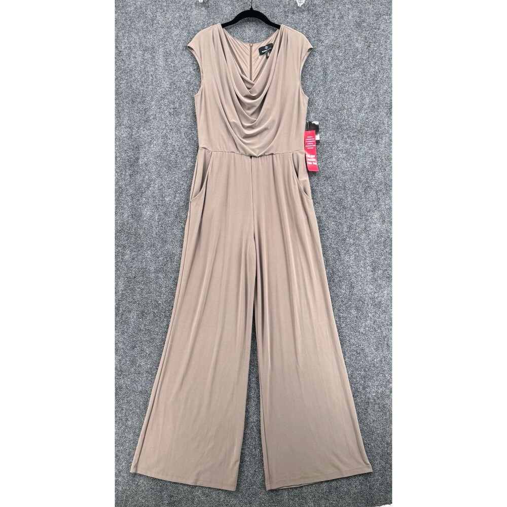 Ronni Nicole Taupe Draped Neck Wide-Leg Jumpsuit